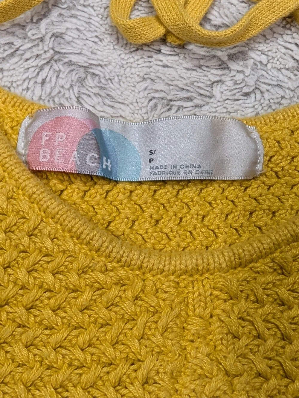 Free People Sweater Womens S Yellow Beach Coastal Layer Crop Knit Festival